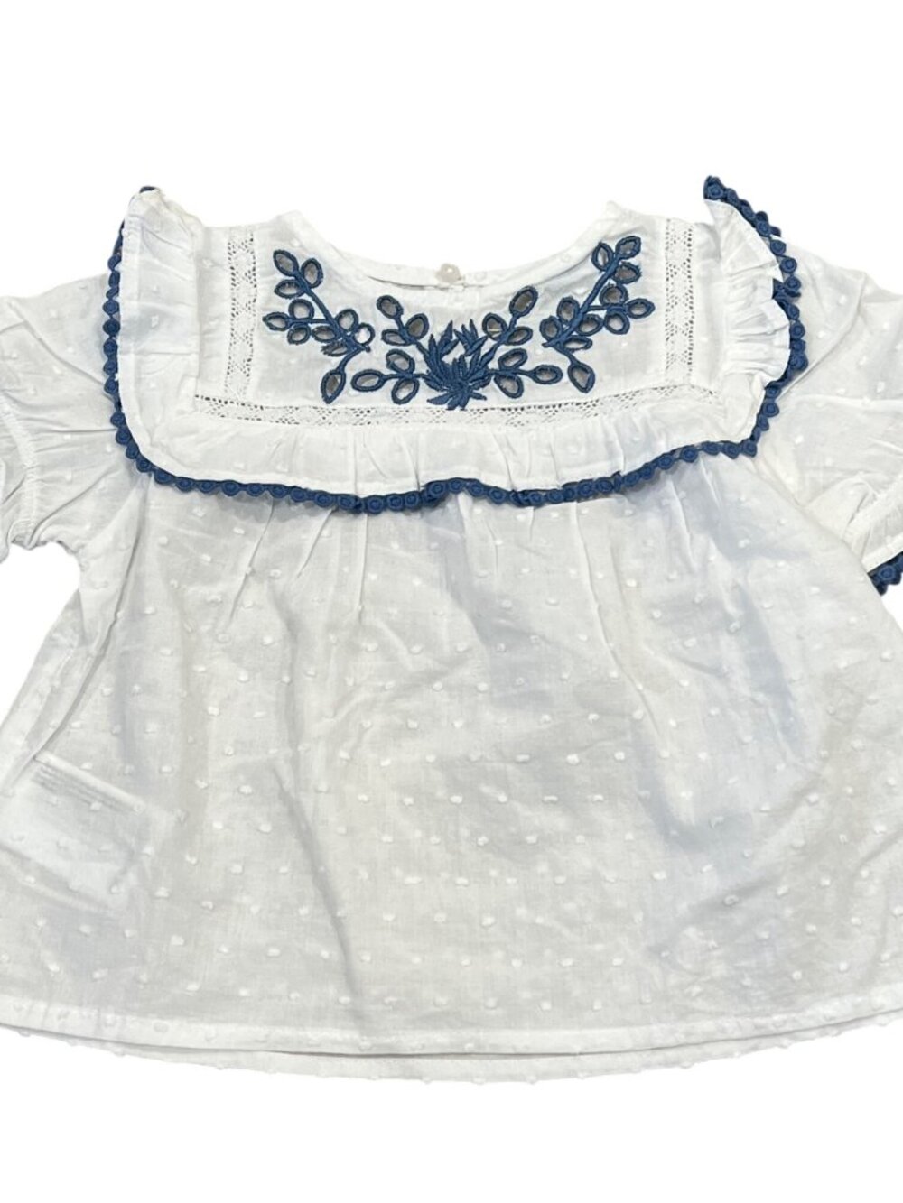 Mayoral Toddler Girls Embroidered Blouse White & Blue 2T NWT